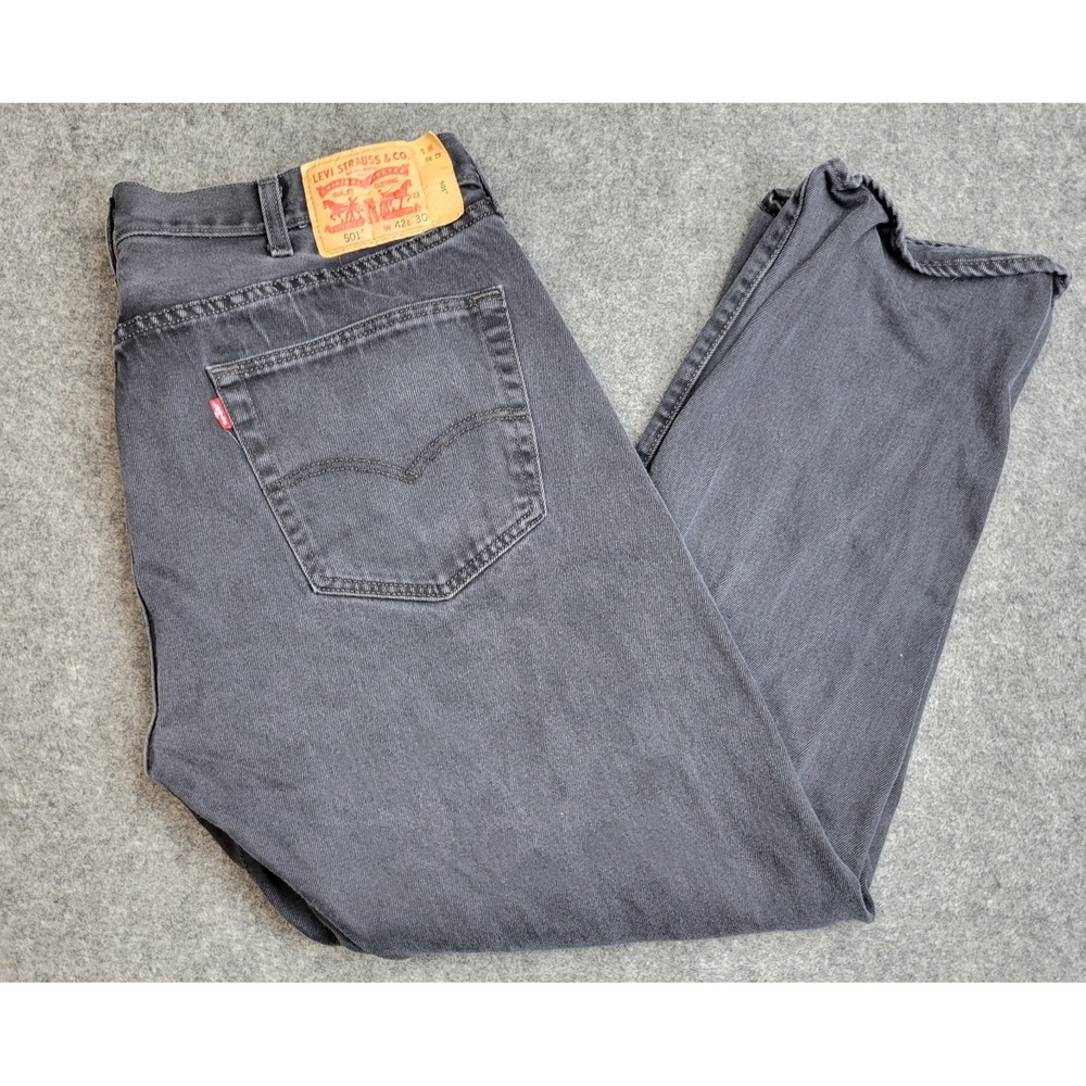 Levis 501 Jeans Mens 42x30 Gray Denim Red Tab Boho Streetwear Grunge Button Fly